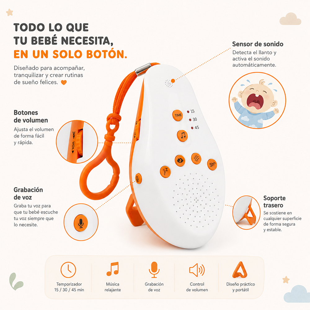 Máquina de Ruido Blanco para Bebé | Portátil con Sensor de Llanto