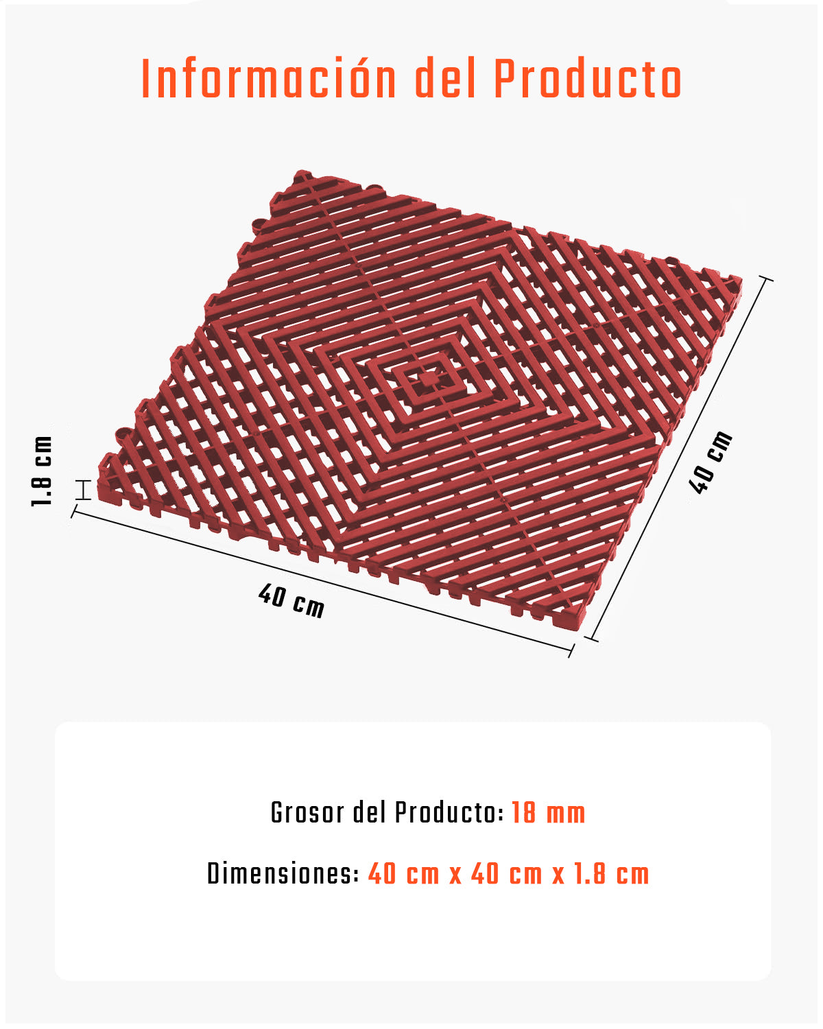 Piso de Plástico Encajable DecoPro - Rojo - Antideslizante y Drenante para Garage, Patio o Terraza