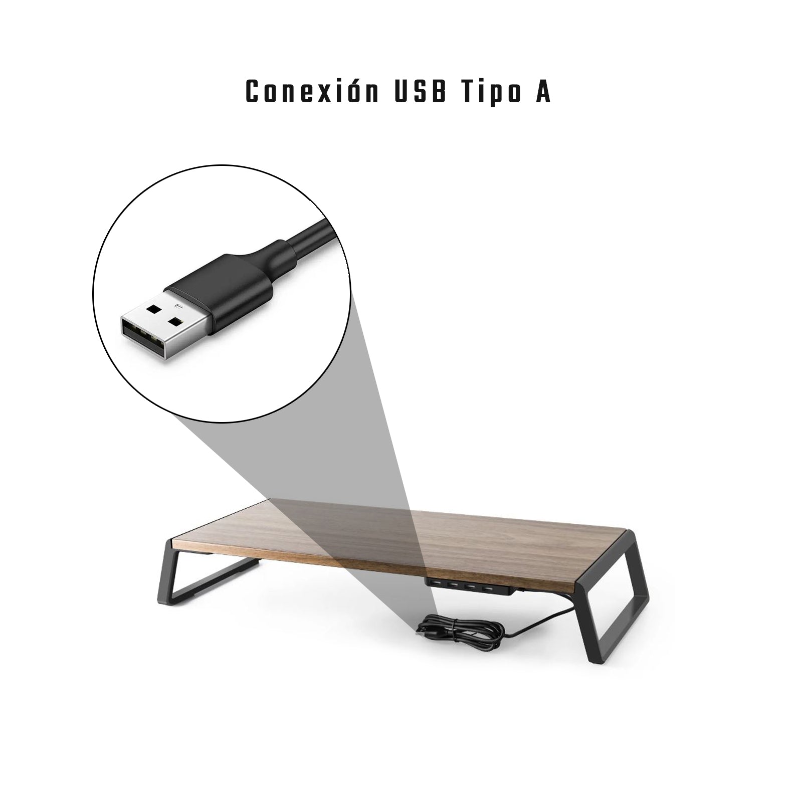 Soporte y Elevador de Monitor para Escritorio con Puertos USB – Conector USB A al Computador