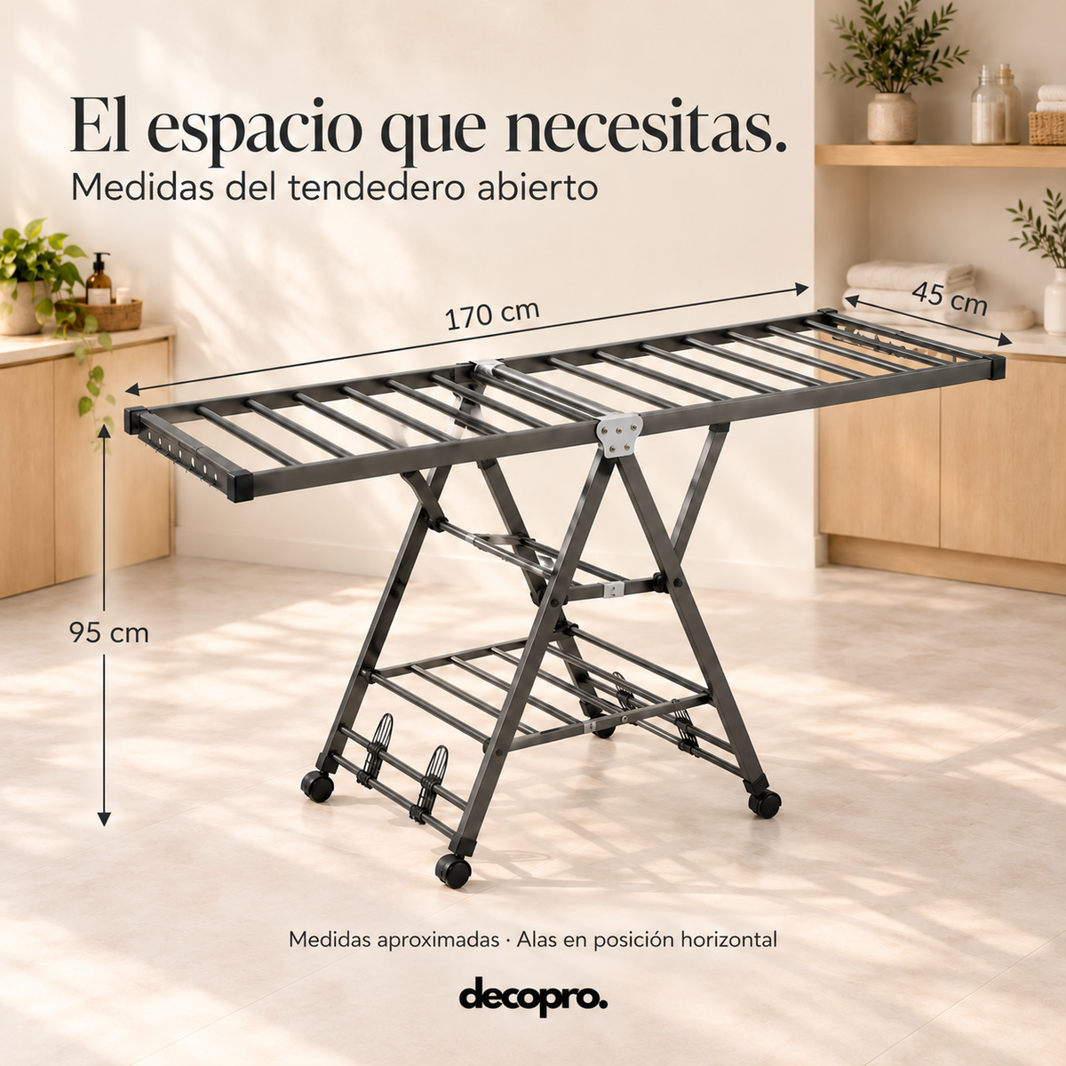 Tendedero de Ropa Plegable con Ruedas y Alas Ajustables Decopro