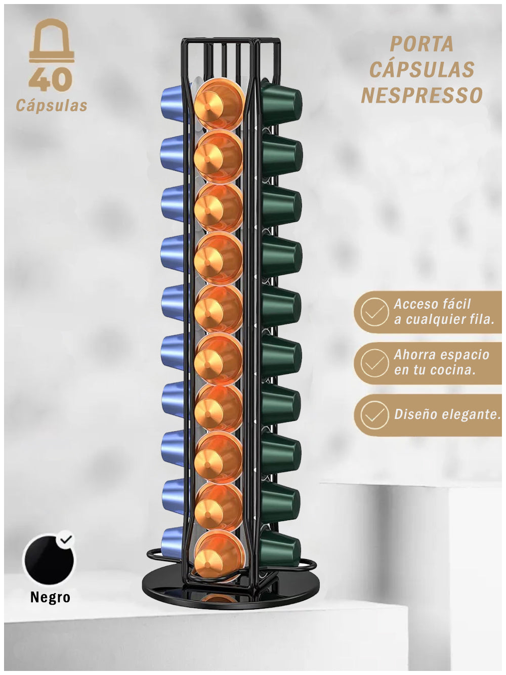 Organizador Cápsulas Nespresso Giratorio Decopro 40 Unidades – Soporte Metálico 360°