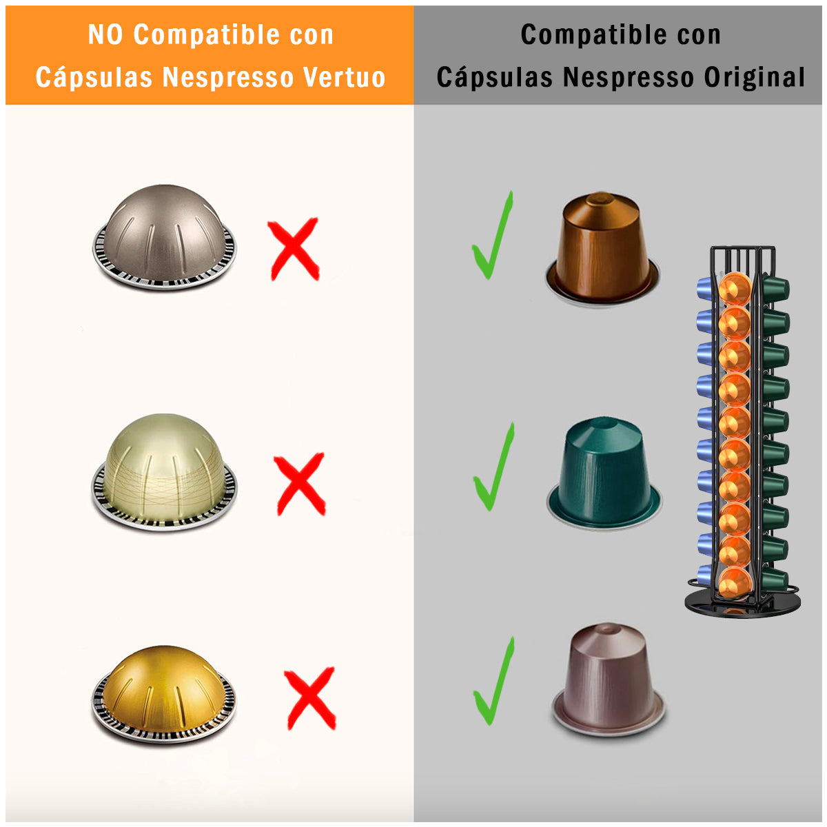 Organizador Cápsulas Nespresso Giratorio Decopro 40 Unidades – Soporte Metálico 360°