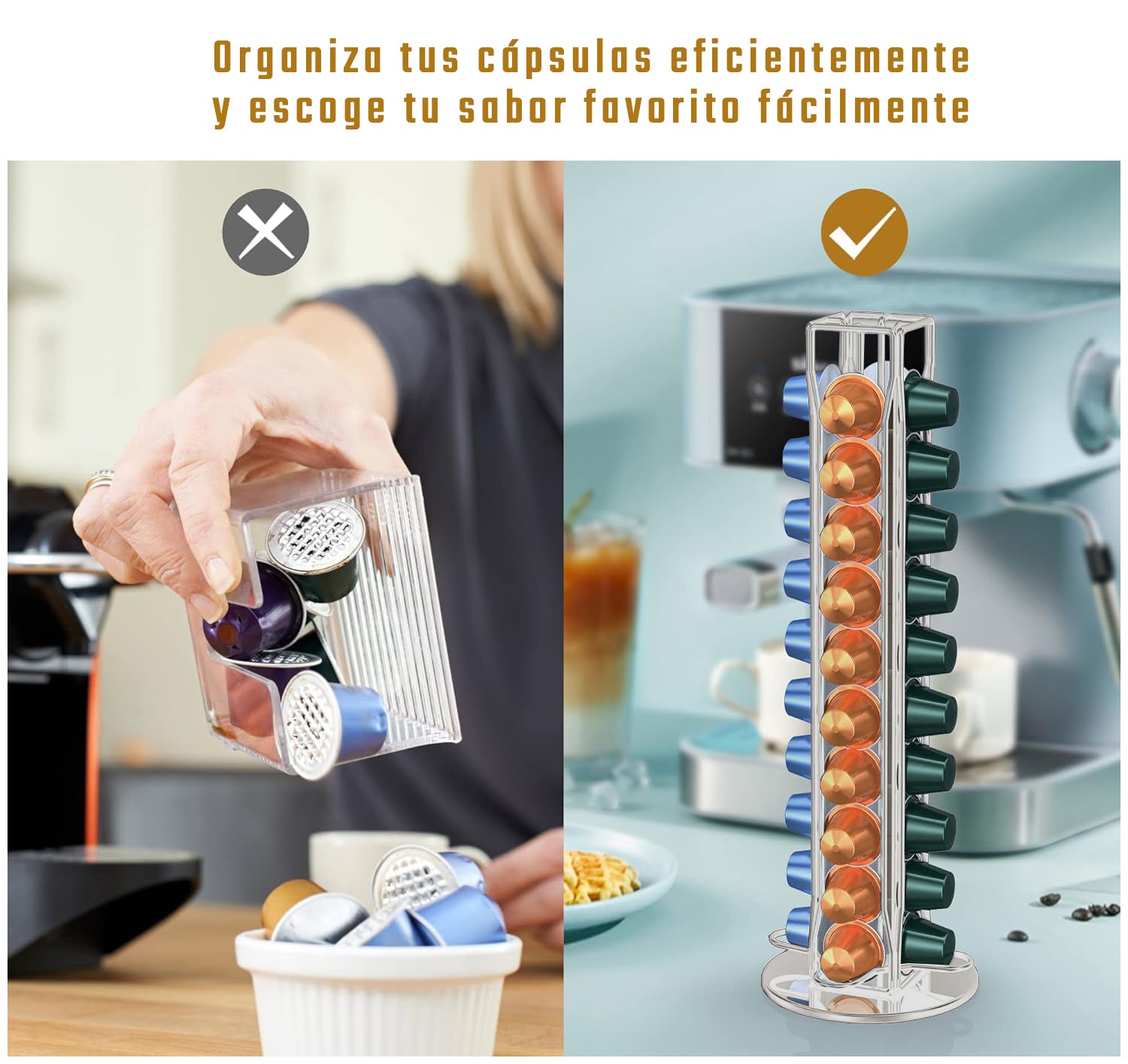 Organizador Cápsulas Nespresso Giratorio Decopro 40 Unidades – Soporte Metálico 360°