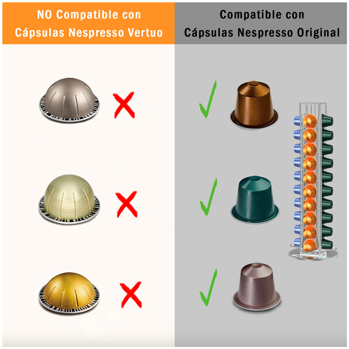 Organizador Cápsulas Nespresso Giratorio Decopro 40 Unidades – Soporte Metálico 360°