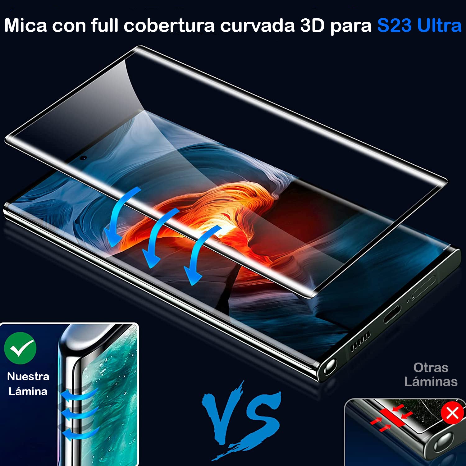 Lámina de Vidrio Templado 3D Samsung S23 Ultra
