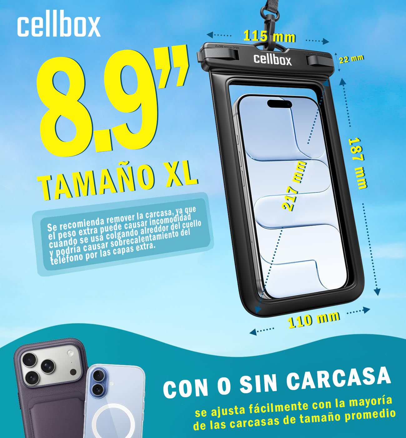Funda Impermeable Sumergible para Celular IPX8 30 Metros | Cellbox Chile