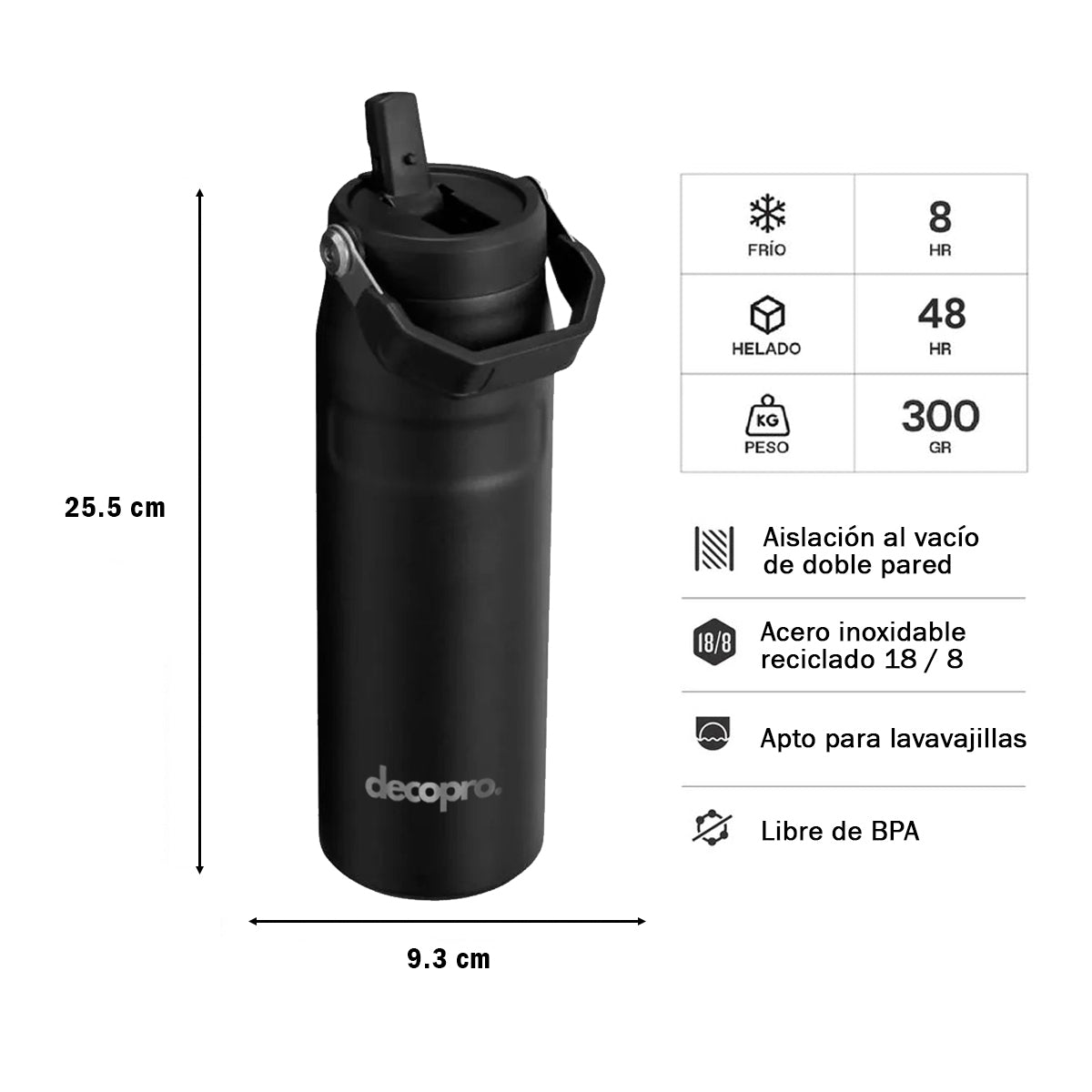 Botella / Vaso Térmico Decopro 700 ML con Asa y Bombilla - Acero Inoxidable