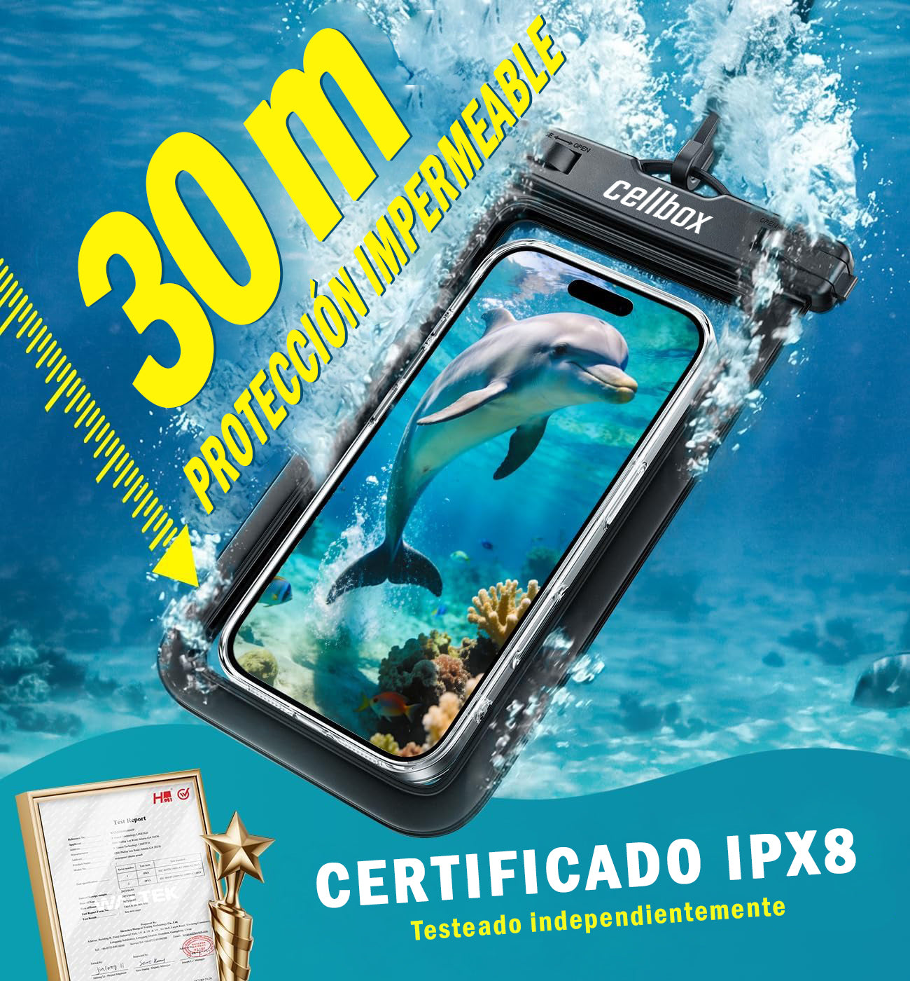 Funda Impermeable Sumergible para Celular IPX8 30 Metros | Cellbox Chile