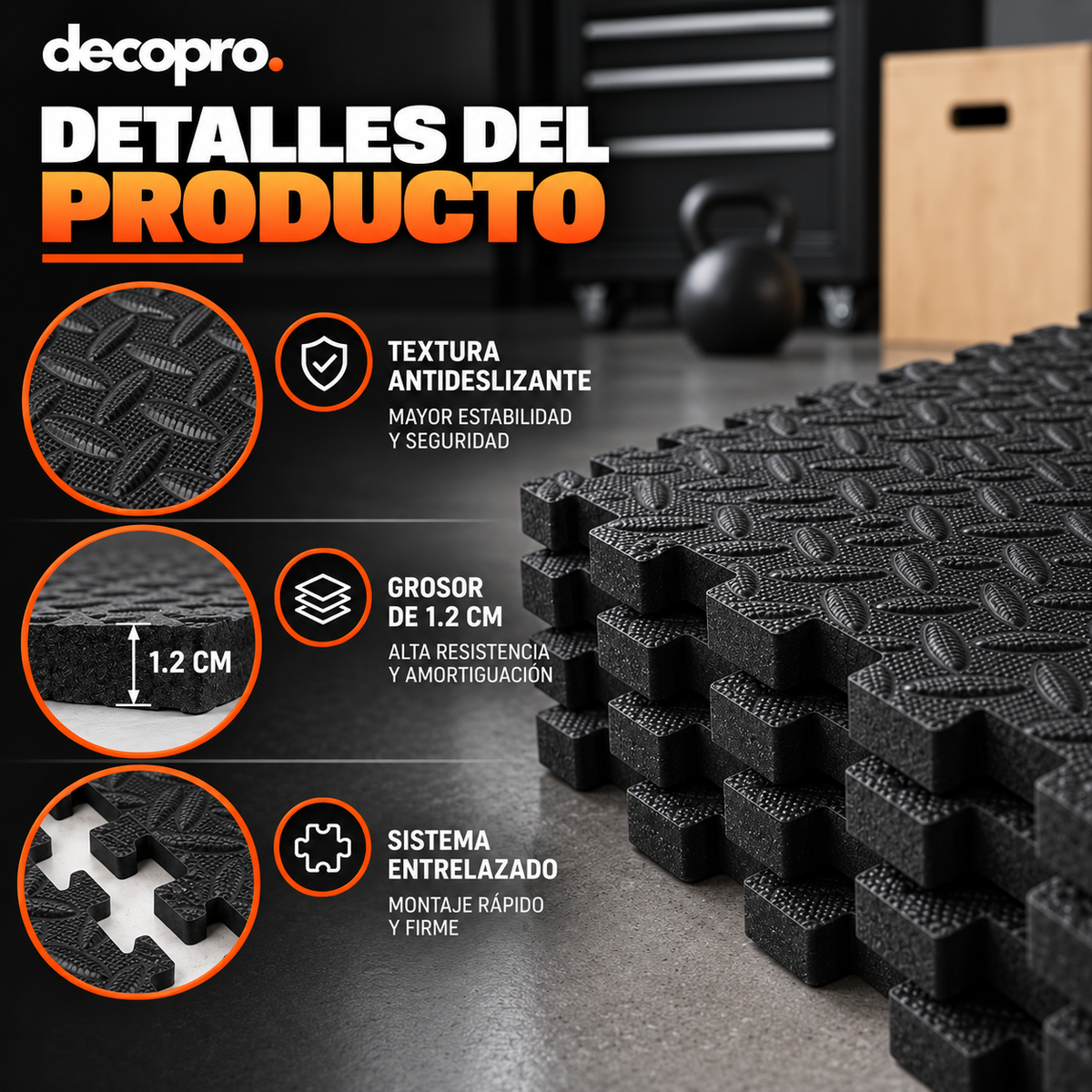 Pack 8 Piezas Piso Puzzle Goma EVA Antideslizante Decopro 60 x 60cm