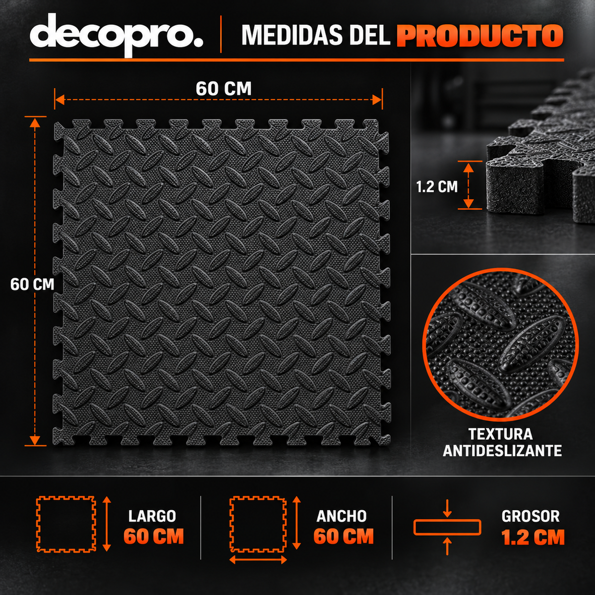Pack 8 Piezas Piso Puzzle Goma EVA Antideslizante Decopro 60 x 60cm