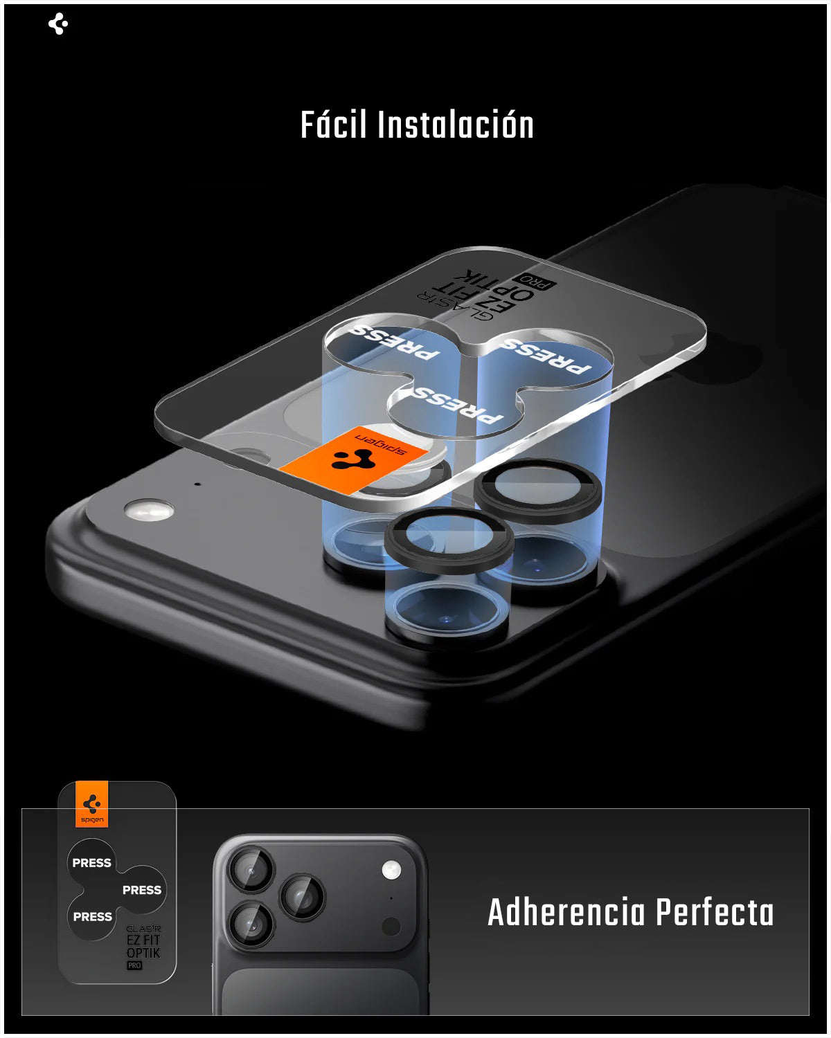Protector de Lente de Cámara Spigen Optik Pro EZ Fit Para iPhone 17 Pro Max / 17 Pro – Vidrio 9H