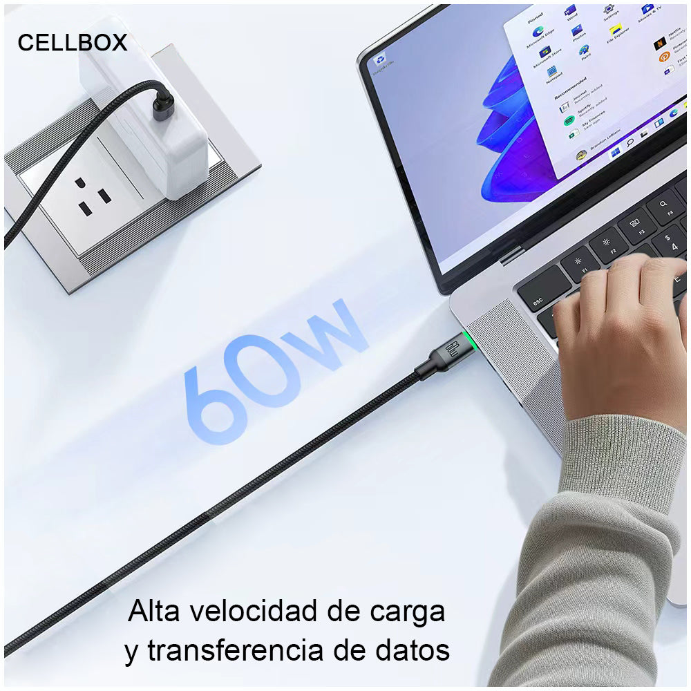 Cable Trenzado USB Tipo C - USB Tipo C - Certificado - 2 Metros / Carga Rápida 60W