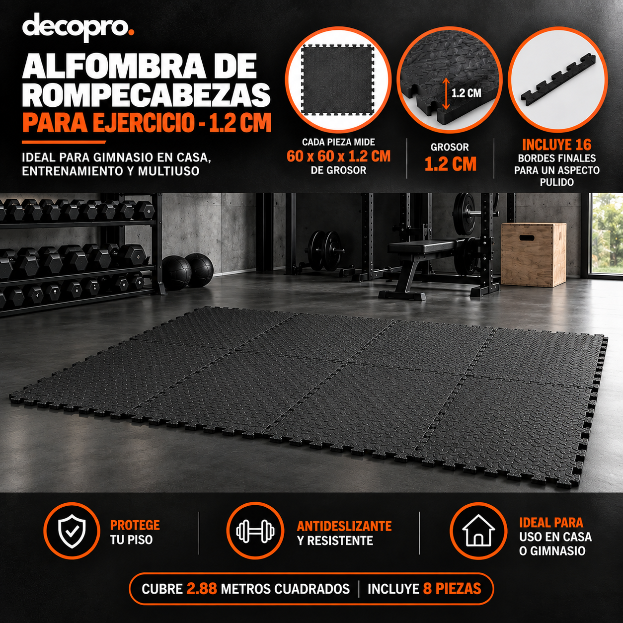 Pack 8 Piezas Piso Puzzle Goma EVA Antideslizante Decopro 60 x 60cm