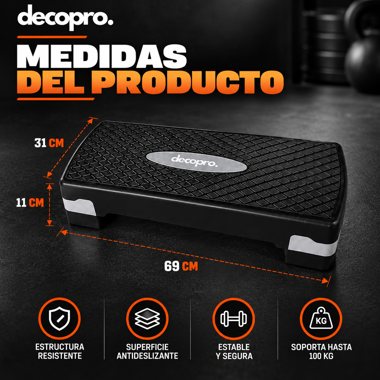 Step Aeróbico Decopro Antideslizante – Plataforma de Ejercicio para Cardio y Fitness