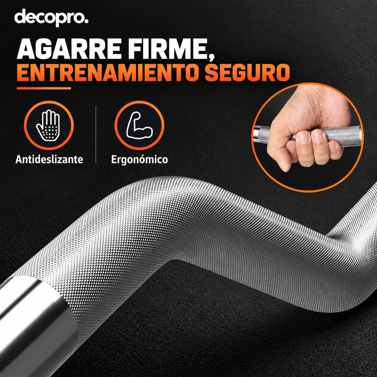 Barra Z Curl 6.2 Kg / 1.2 Mts para Bíceps y Press Francés / Decopro