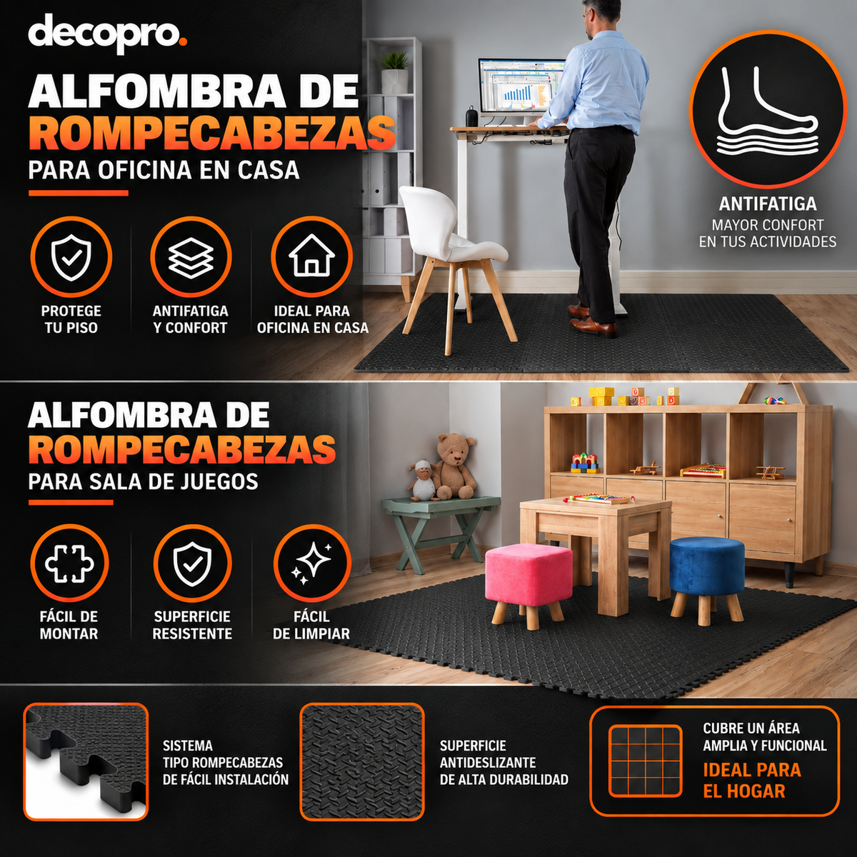 Pack 8 Piezas Piso Puzzle Goma EVA Antideslizante Decopro 60 x 60cm