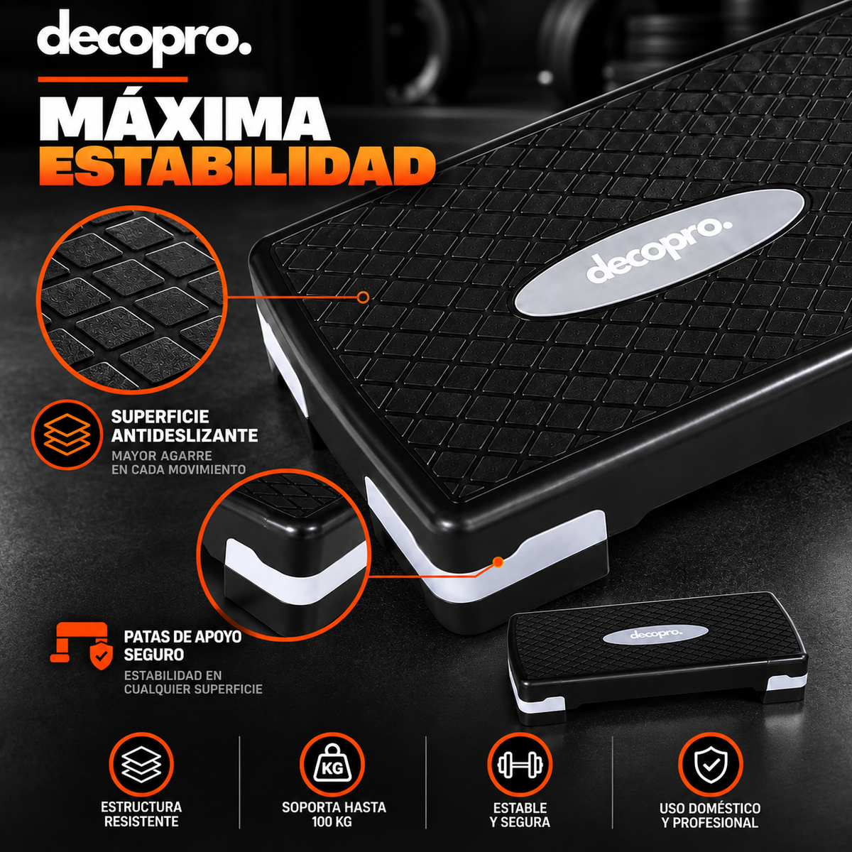 Step Aeróbico Decopro Antideslizante – Plataforma de Ejercicio para Cardio y Fitness