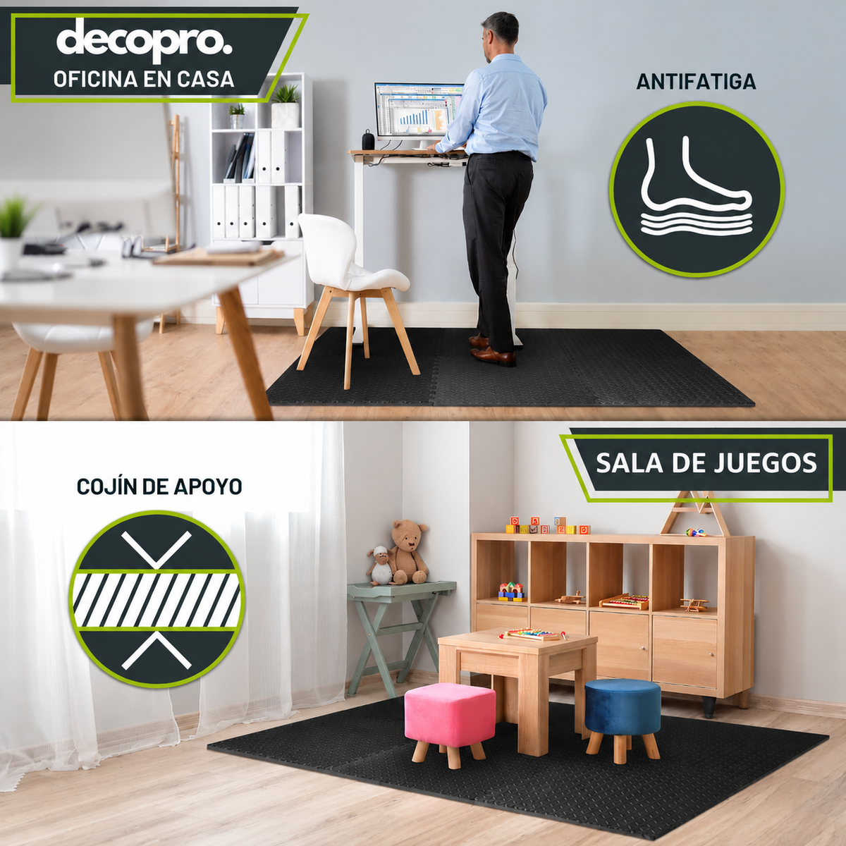 Pack 8 Piezas Piso Puzzle Goma EVA Antideslizante Decopro 60 x 60cm