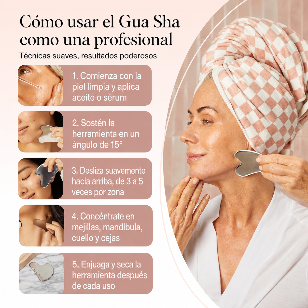 Gua Sha Masajeador Facial Drenaje Linfático + Funda / Decopro