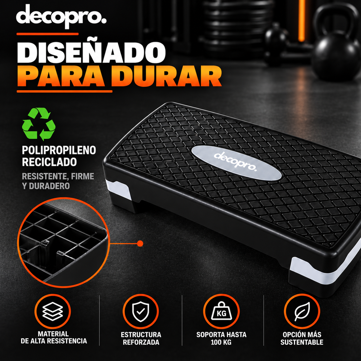 Step Aeróbico Decopro Antideslizante – Plataforma de Ejercicio para Cardio y Fitness