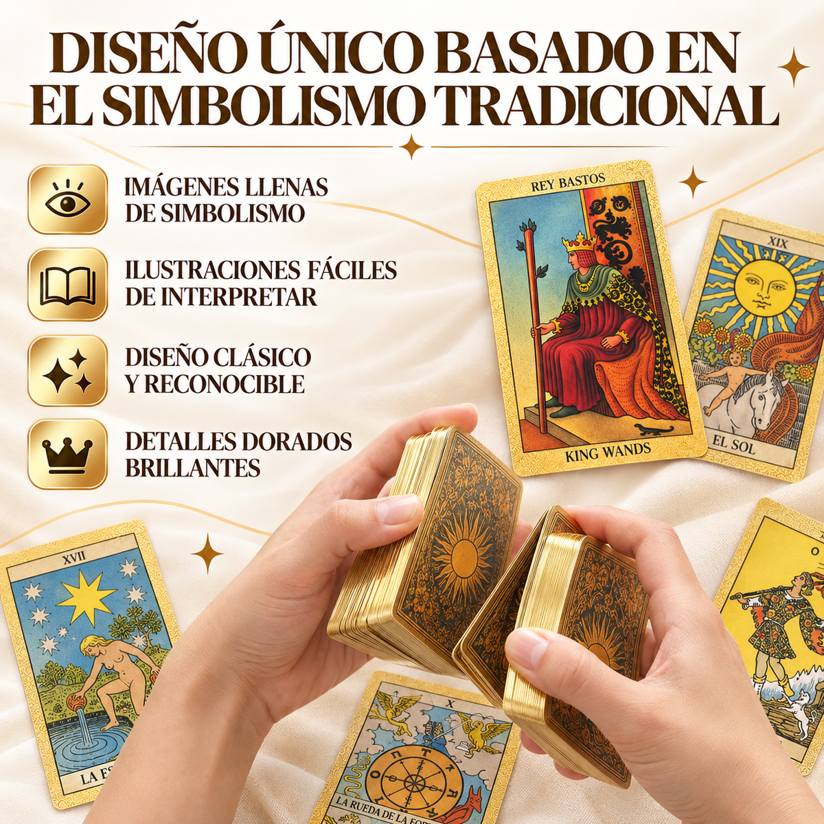 Set de Cartas de Tarot Rider-Waite Bordes Dorados con Caja de Regalo y Guía