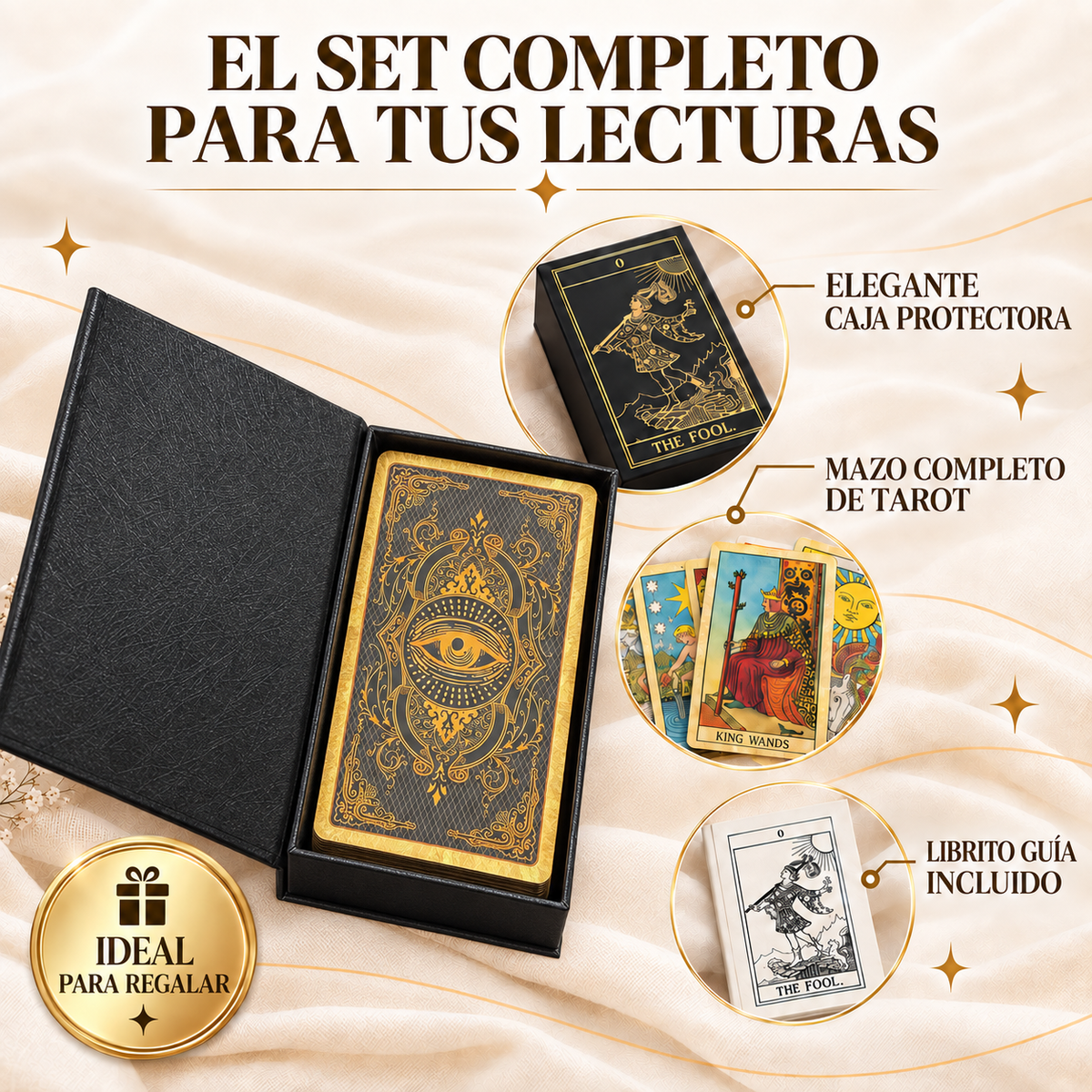 Set de Cartas de Tarot Rider-Waite Bordes Dorados con Caja de Regalo y Guía