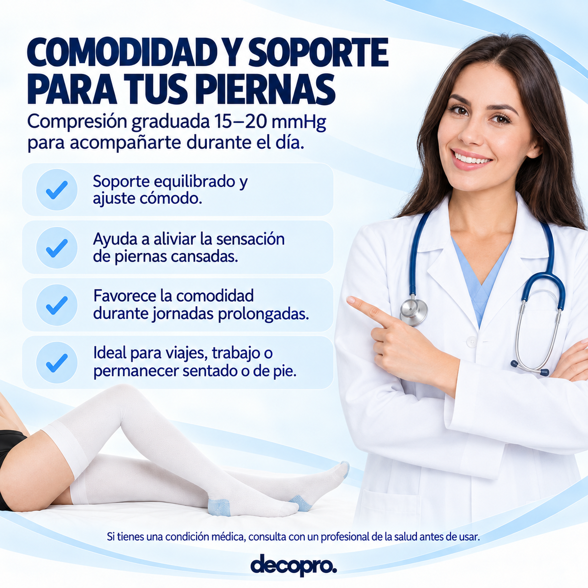 Medias de Compresión Antiembólicas 15-20 mmHg - Hasta el Muslo