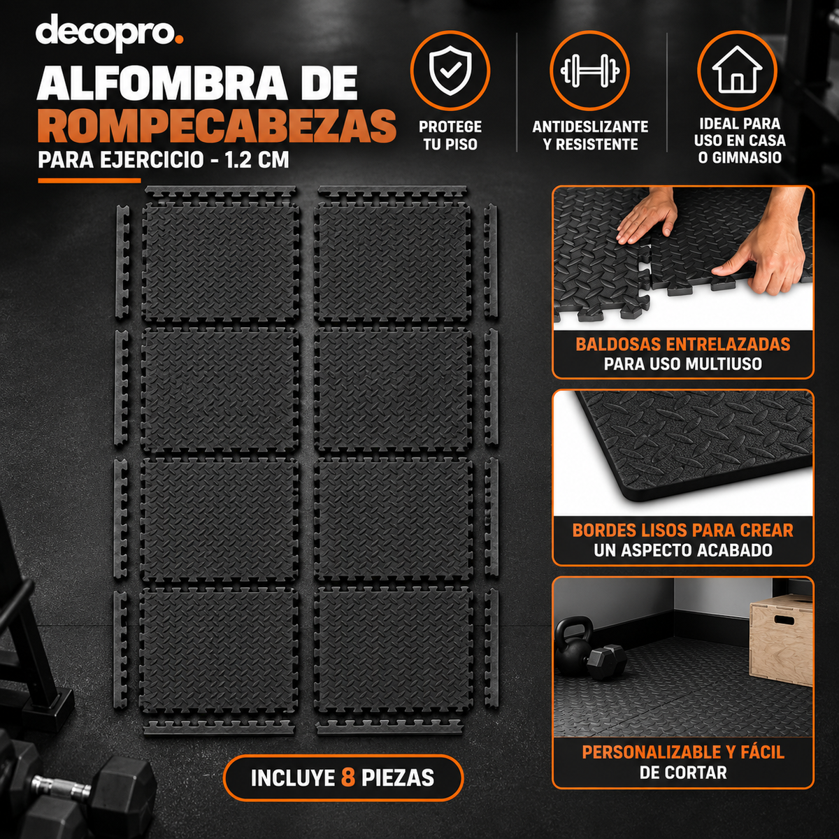 Pack 8 Piezas Piso Puzzle Goma EVA Antideslizante Decopro 60 x 60cm