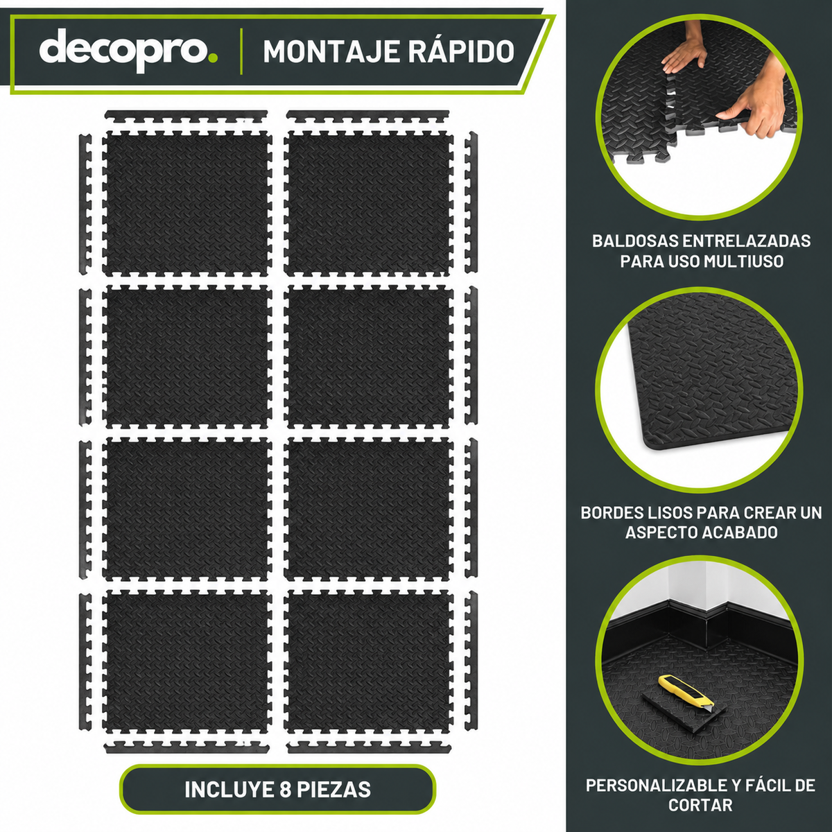 Pack 8 Piezas Piso Puzzle Goma EVA Antideslizante Decopro 60 x 60cm