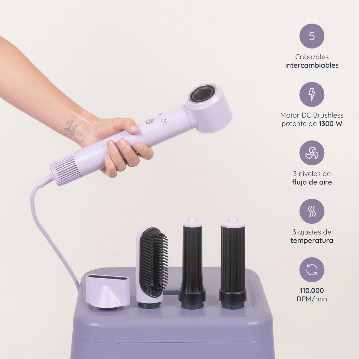 Secador de pelo Multistyler 5 en 1 / Lila / Tcare