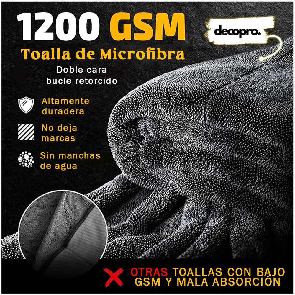 Toalla Decopro de Secado Automotriz XL 60×90 cm – Microfibra 1200 GSM Ultra Absorbente