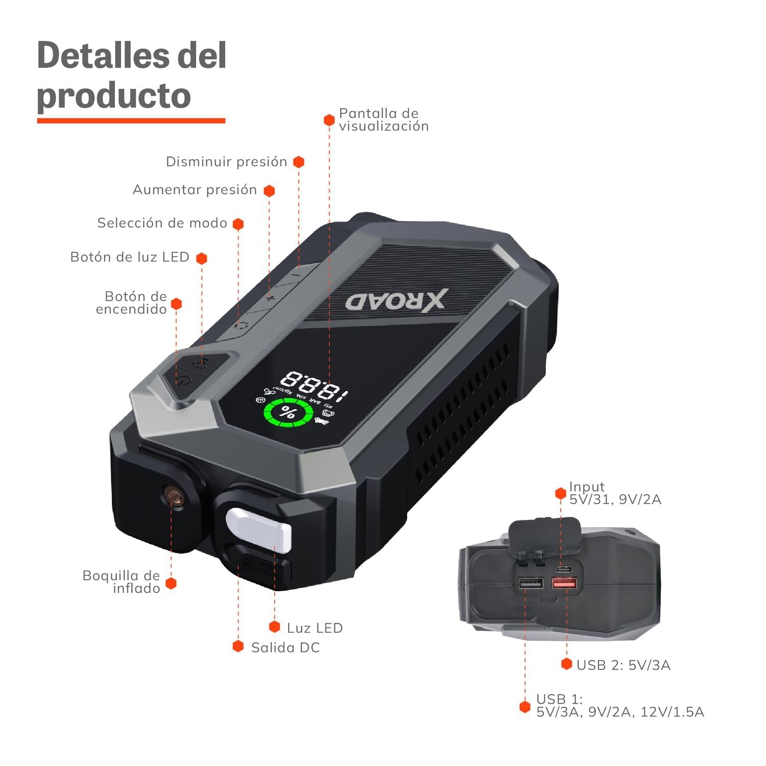 Partidor de bateria XRoad - compresor de aire en uso
