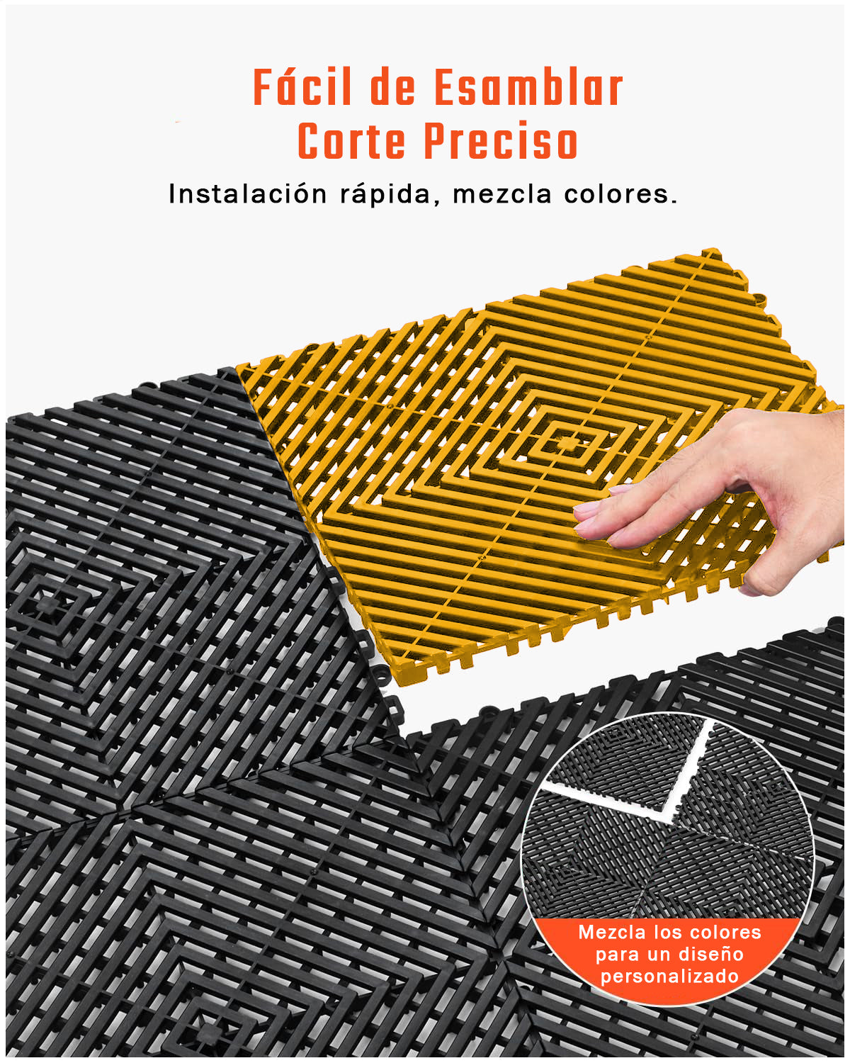 Piso de Plástico Encajable DecoPro - Amarillo - Antideslizante y Drenante para Garage, Patio o Terraza