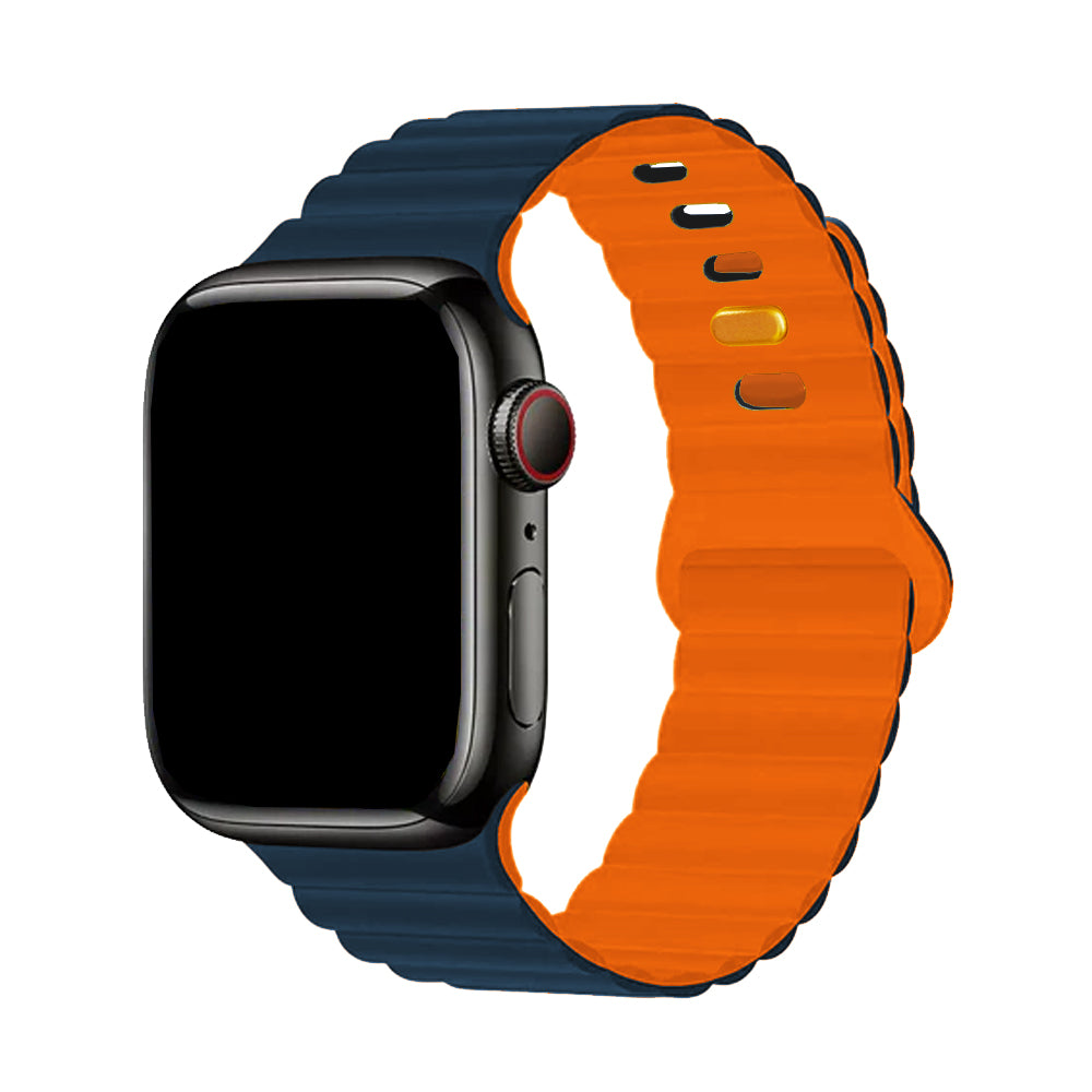 Correa / Pulsera Silicona Duo Para Apple Watch 42 / 44 / 45 / 46 & Ultra 49 MM - Color Azul / Naranja