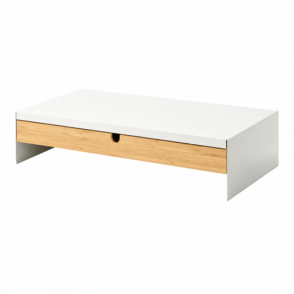 Soporte Elevador para Monitor y Laptop con Cajón de Bambú - Tuntun Blanco