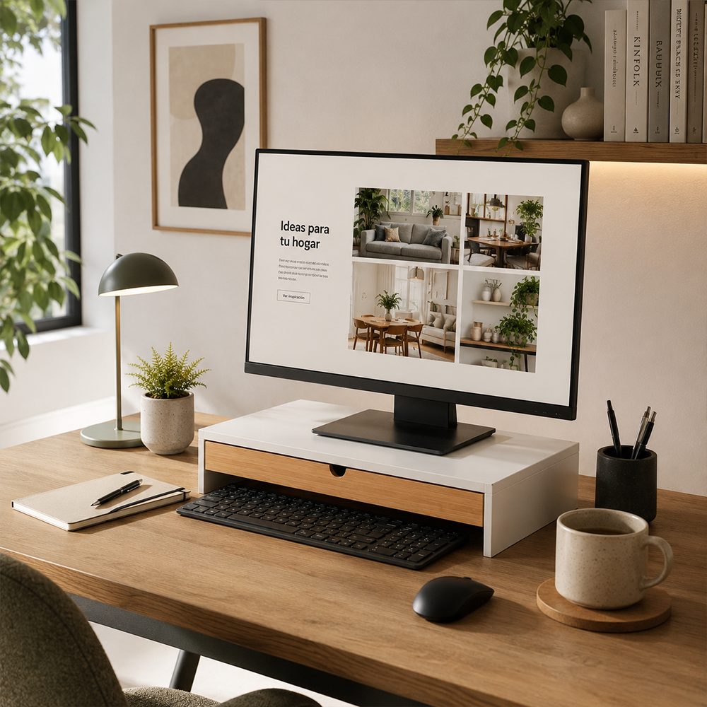 Soporte Elevador para Monitor y Laptop con Cajón de Bambú - Tuntun Blanco