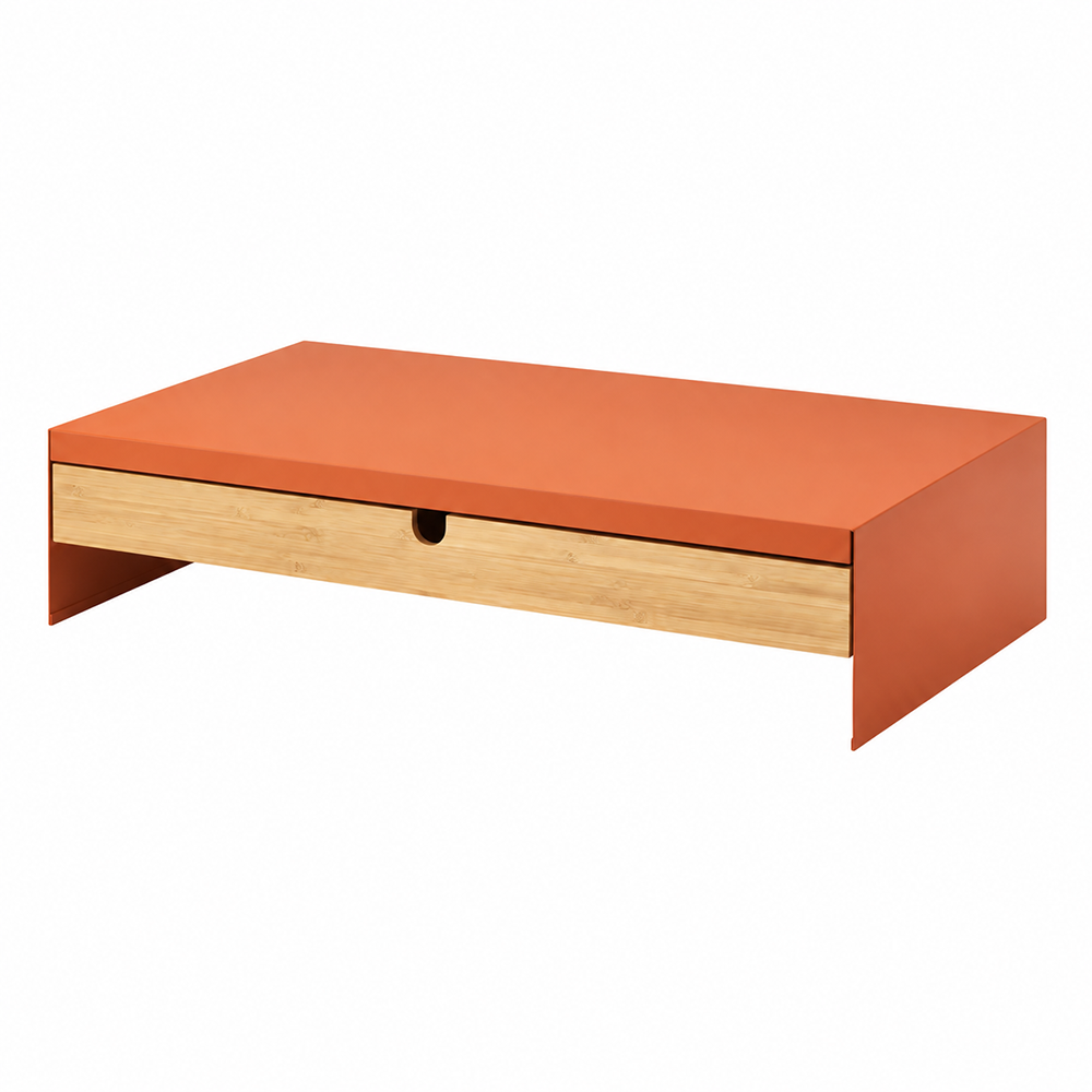 Soporte Elevador para Monitor y Laptop con Cajón de Bambú - Tuntun Naranja
