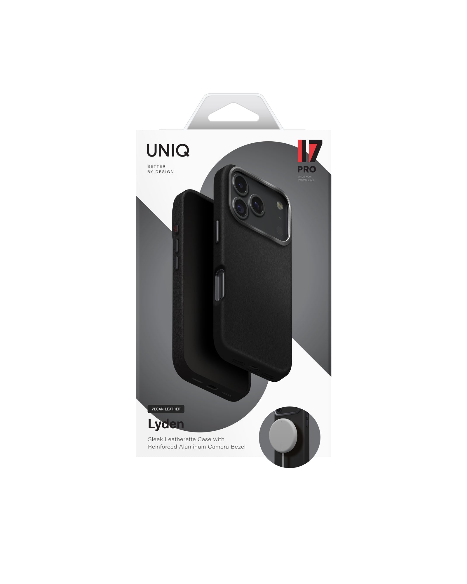 Carcasa Uniq Lyden Cuero Magsafe iPhone 17 Pro - Negra - PREVENTA - ENTREGA 10 OCTUBRE