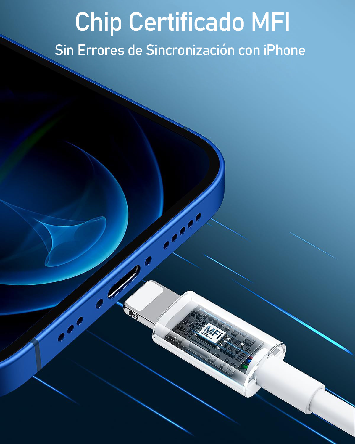 Cable USB a Lightning Certificado MFi — Carga y Datos 2 Metros