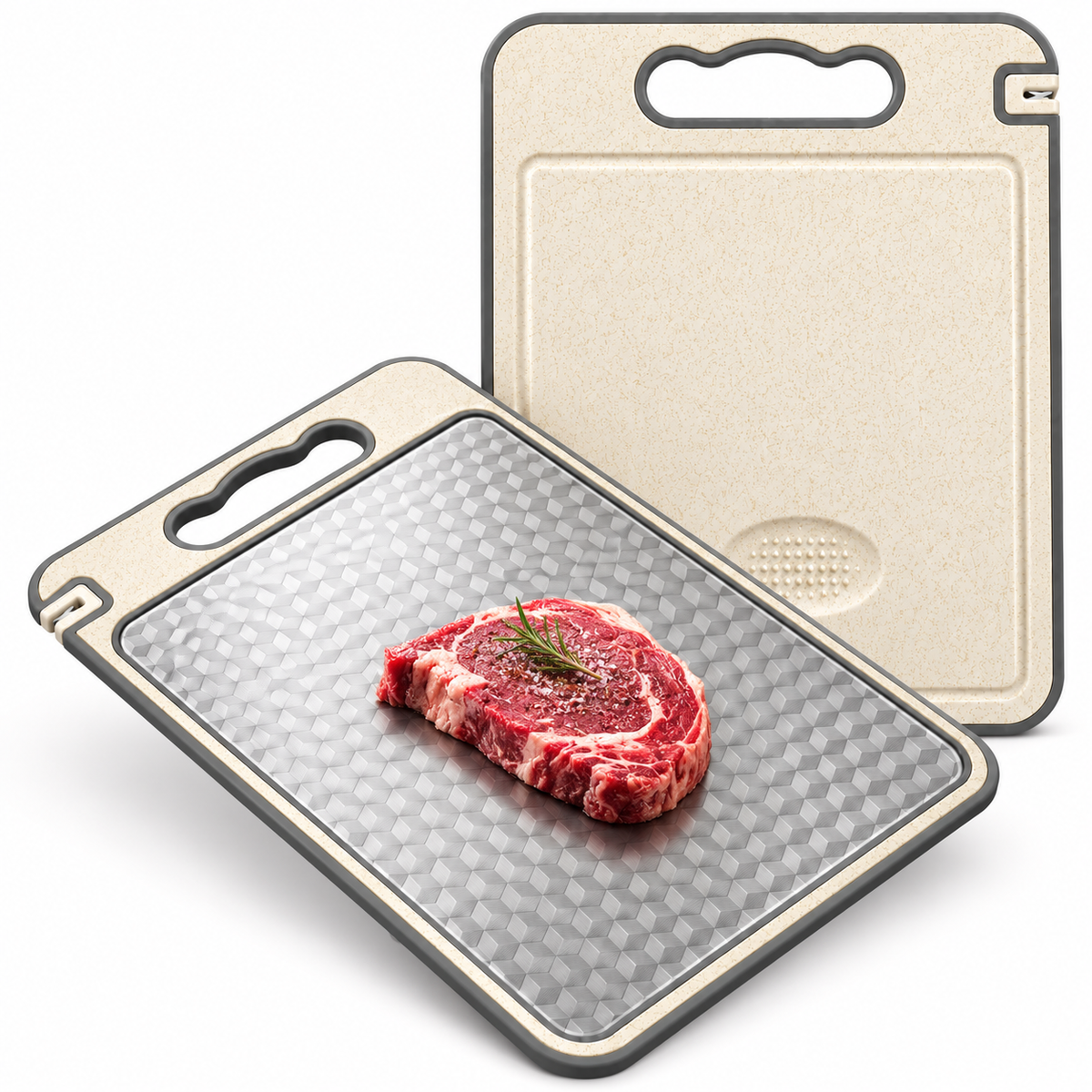 Tabla de Picar Doble Cara Acero Inoxidable + Afilador Cuchillos / Antideslizante + Canal - Decopro