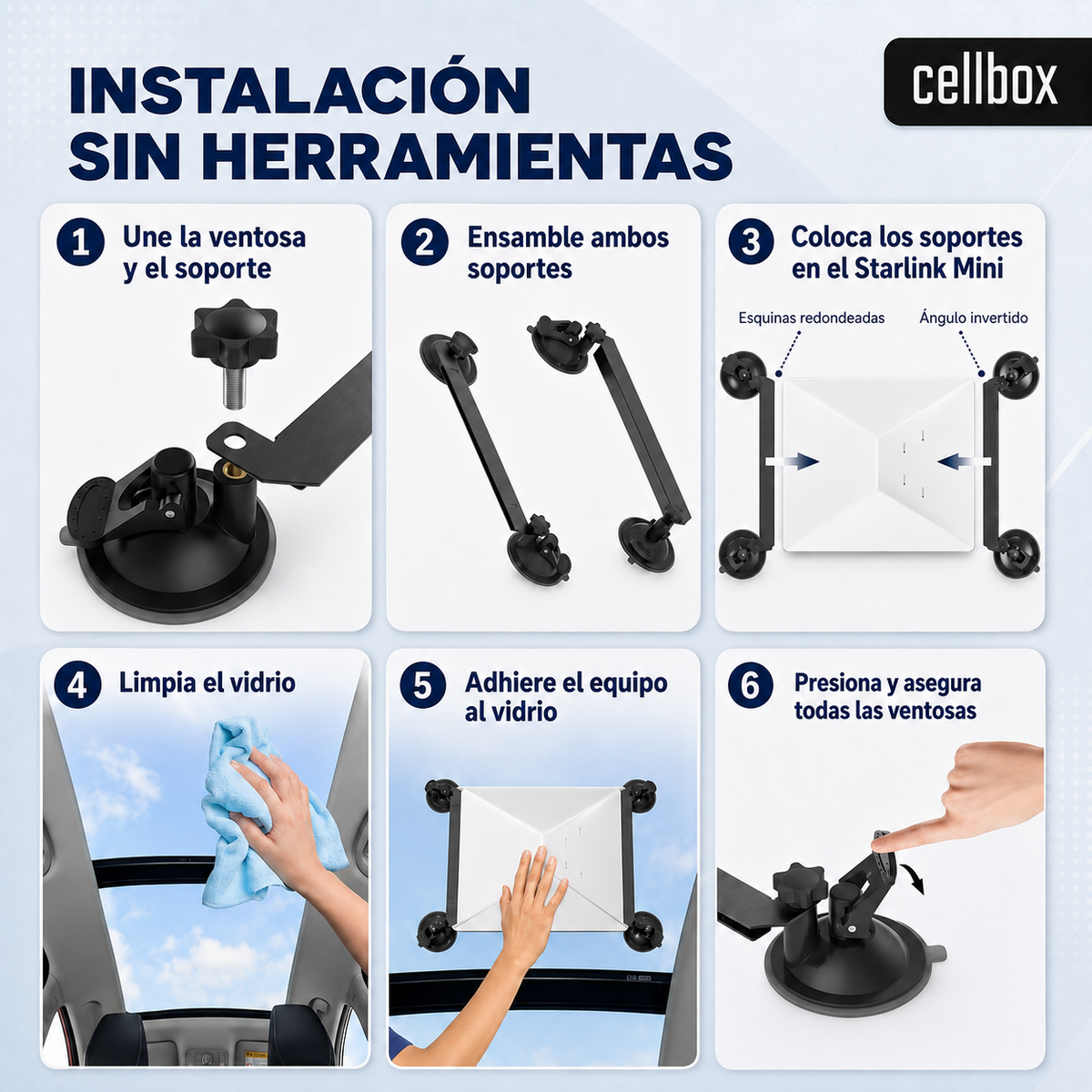 Soporte con Ventosas para Antena Starlink Mini Cellbox – Auto, Mini Van, Camioneta y Barco