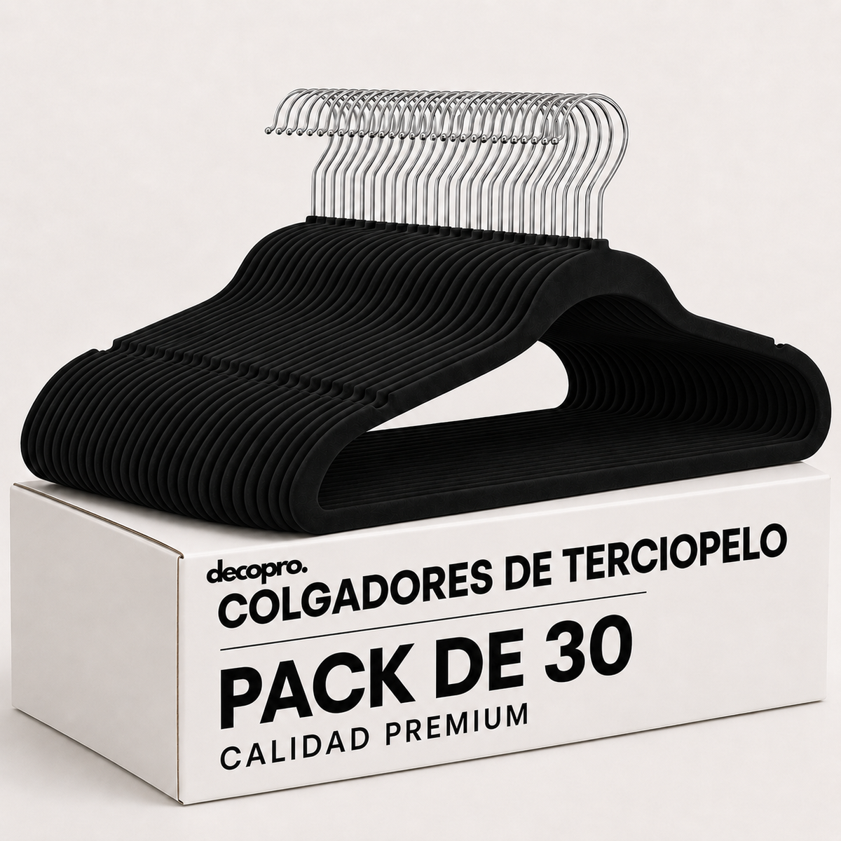 Pack de 30 Colgadores de Terciopelo Negros, Antideslizantes - Decopro