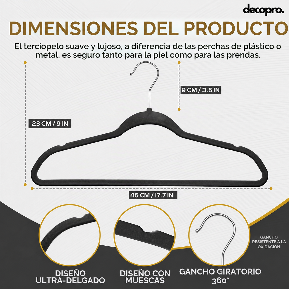 Pack de 30 Colgadores de Terciopelo Negros, Antideslizantes - Decopro