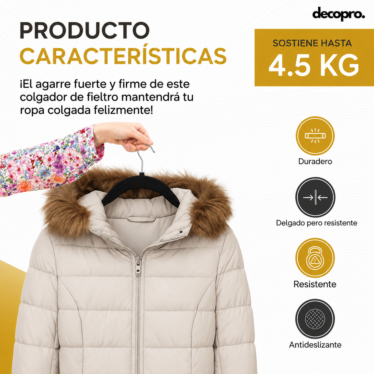 Pack de 30 Colgadores de Terciopelo Negros, Antideslizantes - Decopro