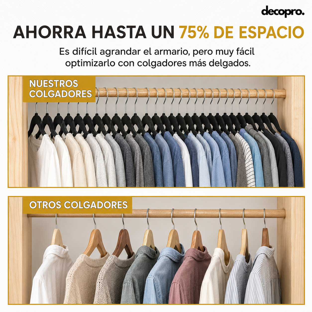 Pack de 30 Colgadores de Terciopelo Negros, Antideslizantes - Decopro