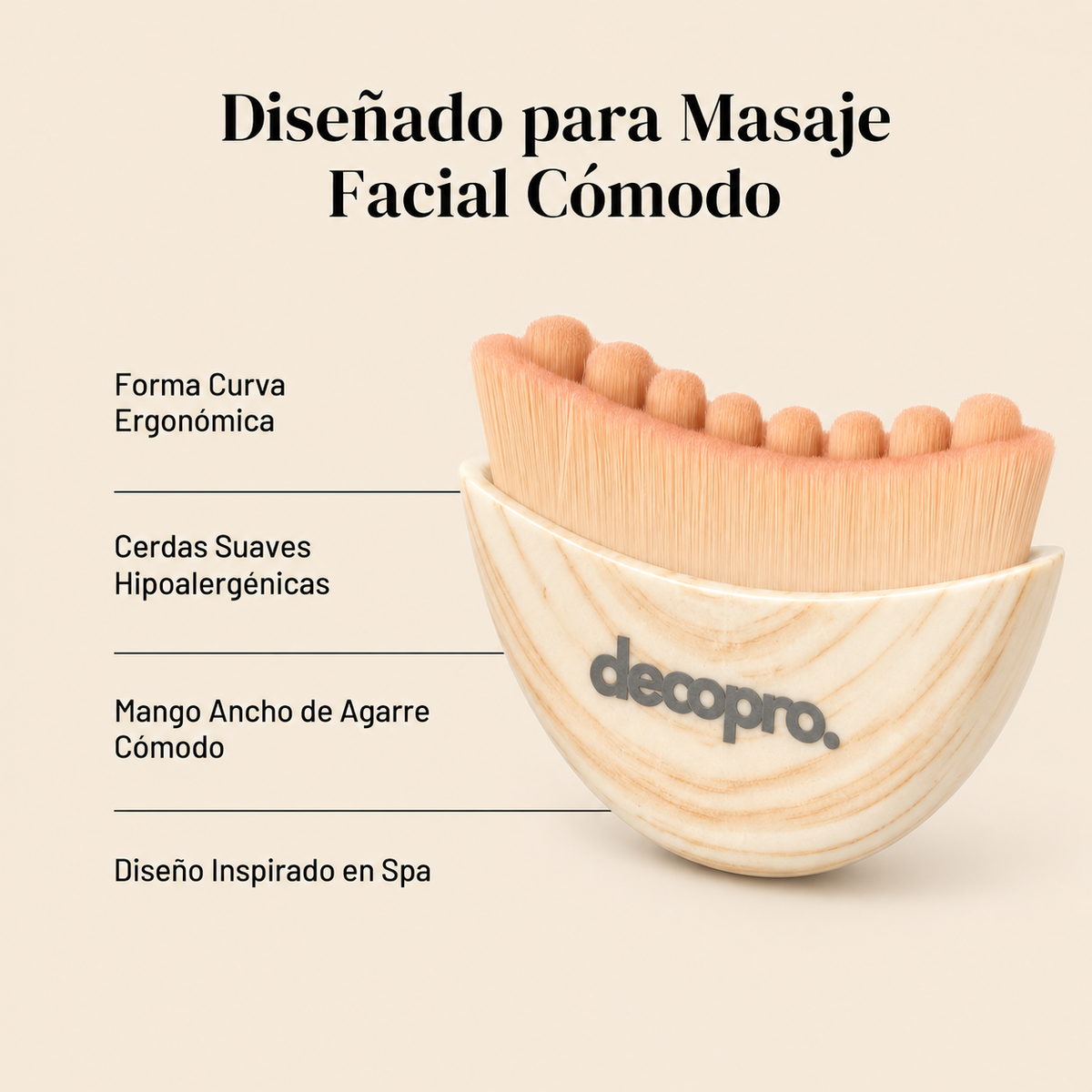 Cepillo de Masaje Facial Decopro con Cerdas Hipoalergénicas – Drenaje Linfático y Cuidado de la Piel