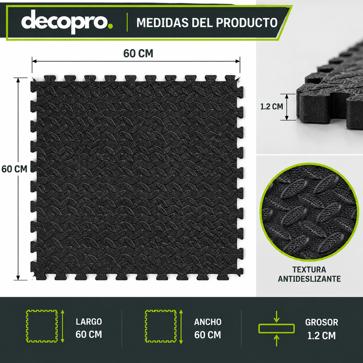 Pack 8 Piezas Piso Puzzle Goma EVA Antideslizante Decopro 60 x 60cm