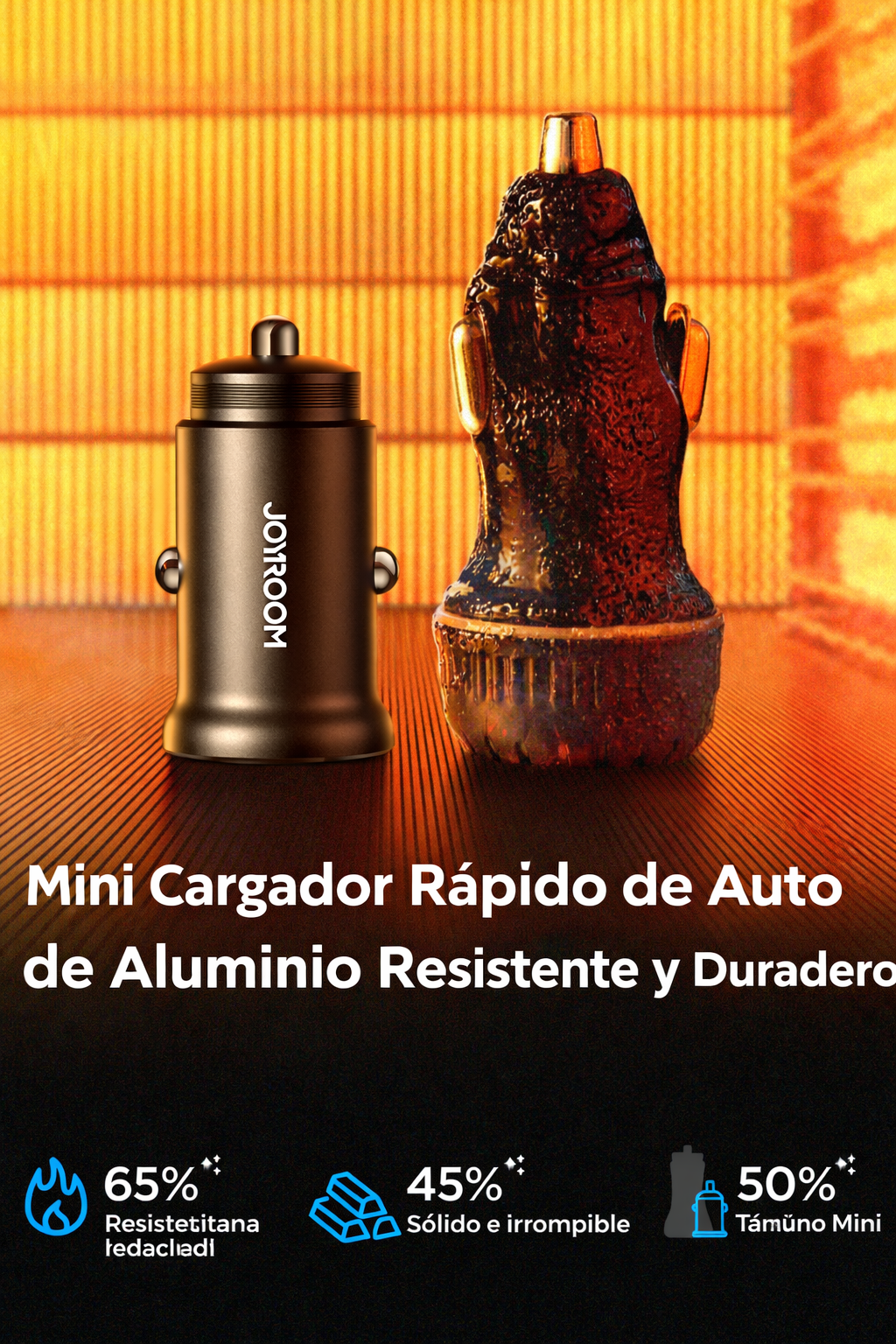 Cargador de Auto Rápido 30W PD + QC Joyroom Mini Metálico | USB-C + USB | Carga Rápida iPhone y Android