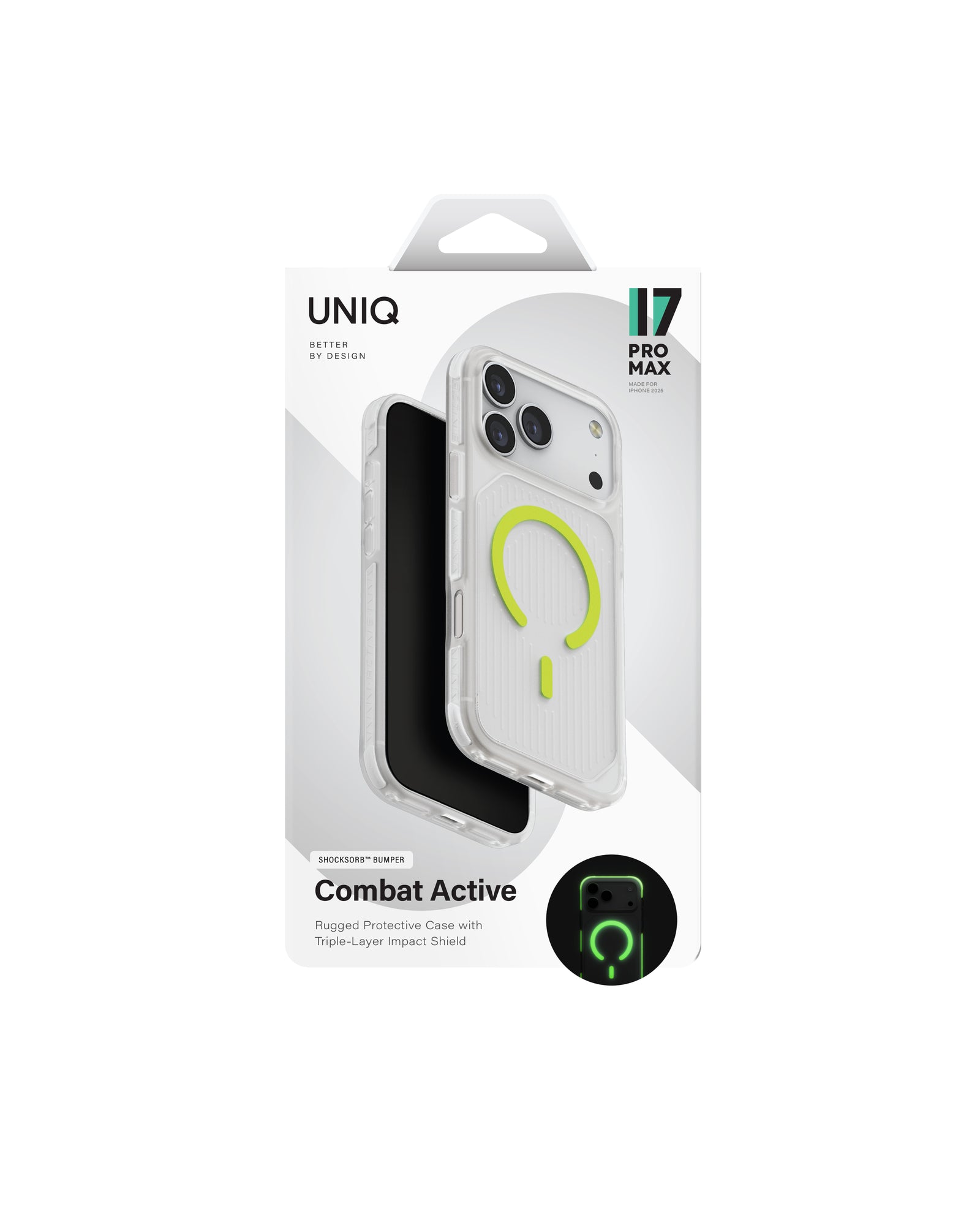 Carcasa Uniq Combat Active Luminous Magsafe iPhone 17 Pro Max - Gris - PREVENTA - ENTREGA 10 OCTUBRE