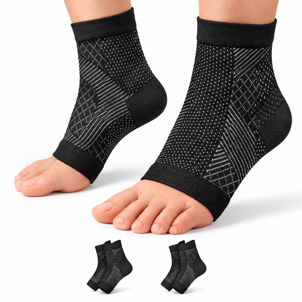 Calcetin / Tobillera de Compresión para Pie y Tobillo Decopro – Alivio de Fascitis Plantar y Dolor de Talón – Pack 2 Pares Negros